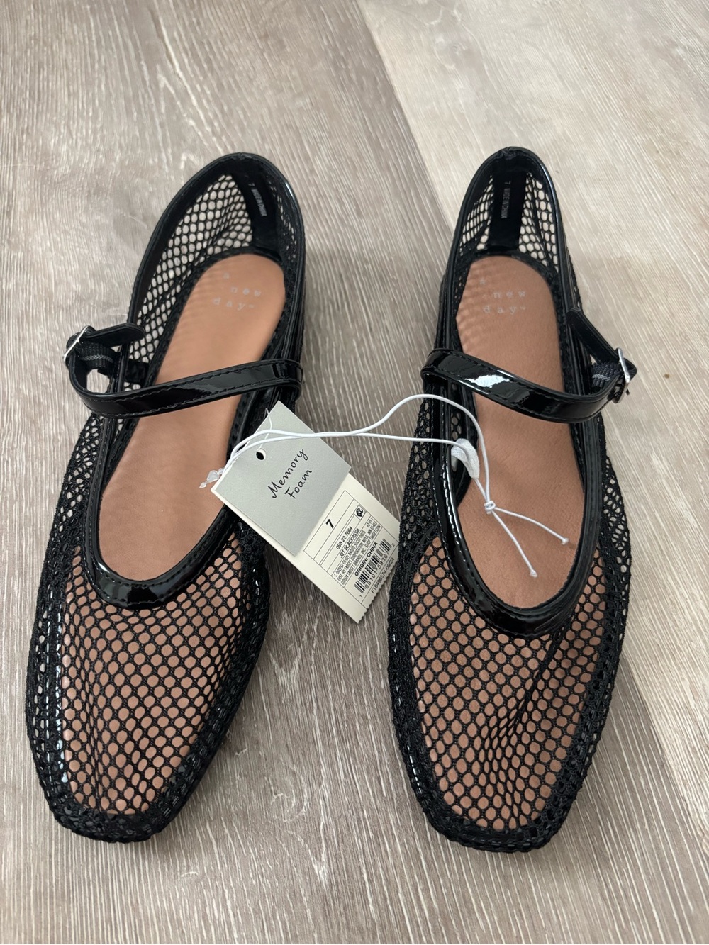 a new day Black Mesh Mary Jane Flats with Patent Strap - Picture 5 of 9